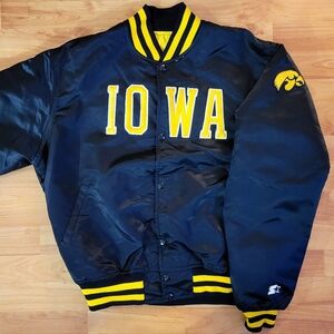 Vintage 90s Starter Iowa Hawkeyes Jacket Made USA NCAA Black Yellow Adult Large
